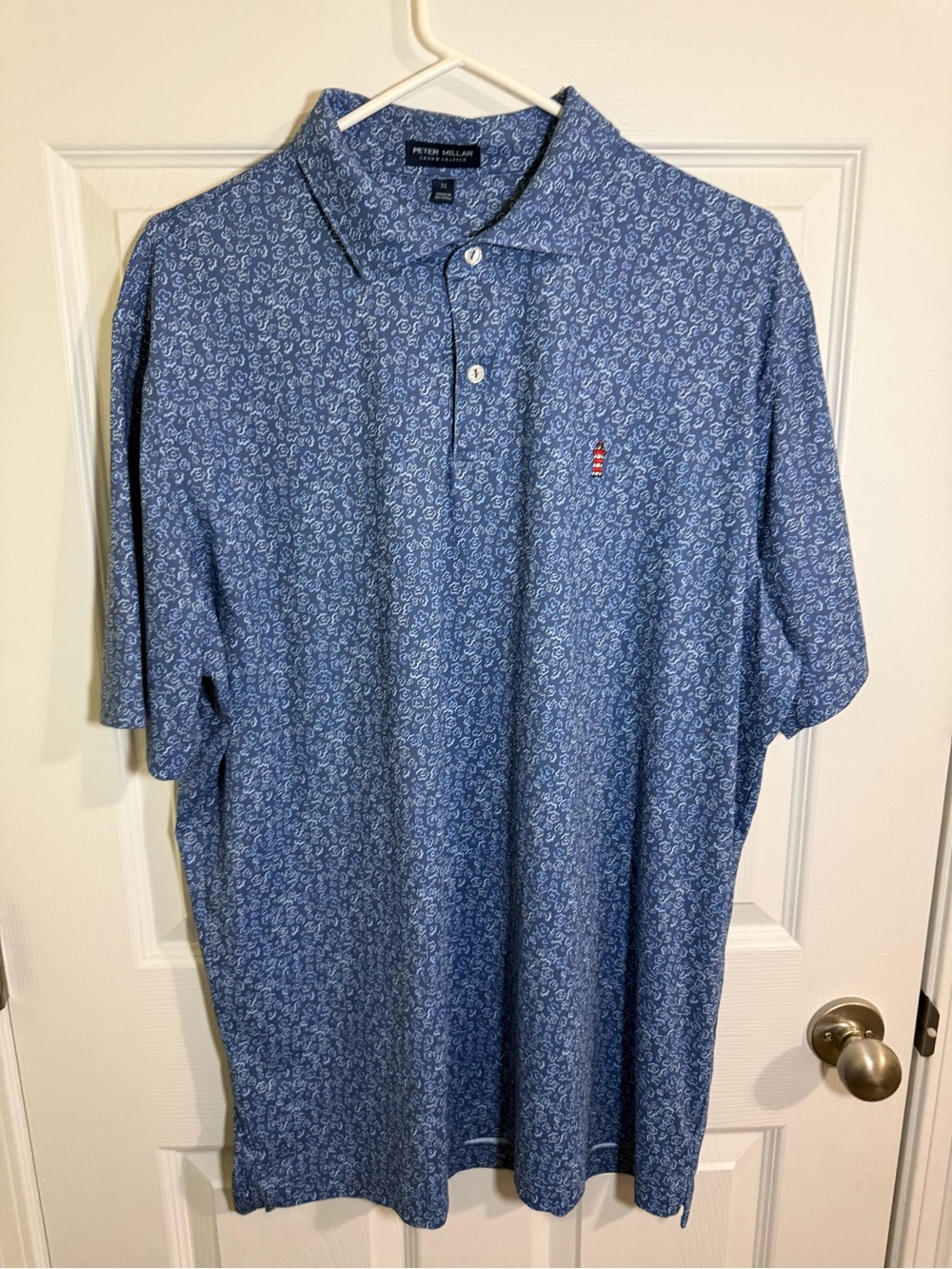 Peter Millar Summer Comfort Polo Shirt XL Harbour Town Sea Pines Lighthouse Blue